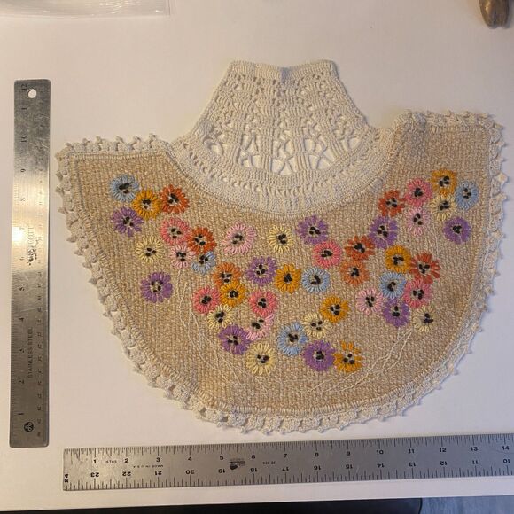 VTG Crocheted Embroidered Chair Head & Arm Cover Protectors Cotton Grannycore - Picture 3 of 15